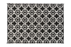 Outdoor Rug - Funky Retro Flowers Black and White