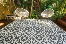 Load image into Gallery viewer, Lisboa Grey and White 200 × 270 reversible woven polypropylene outdoor rug for caravans, camping, patios, decks and outdoor entertaining in New Zealand
