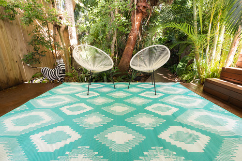 Outdoor Rug - Positano Aqua and White