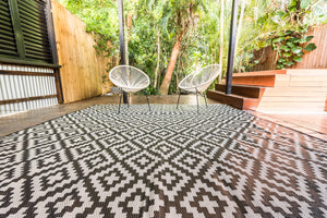 Outdoor Rug - Diamond Black and Grey Square